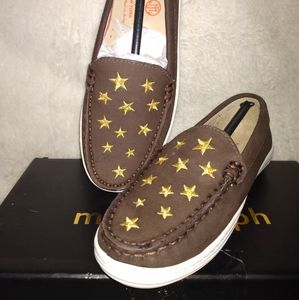 Brown Leather Loafers Boat Shoes, Stars, 11.5